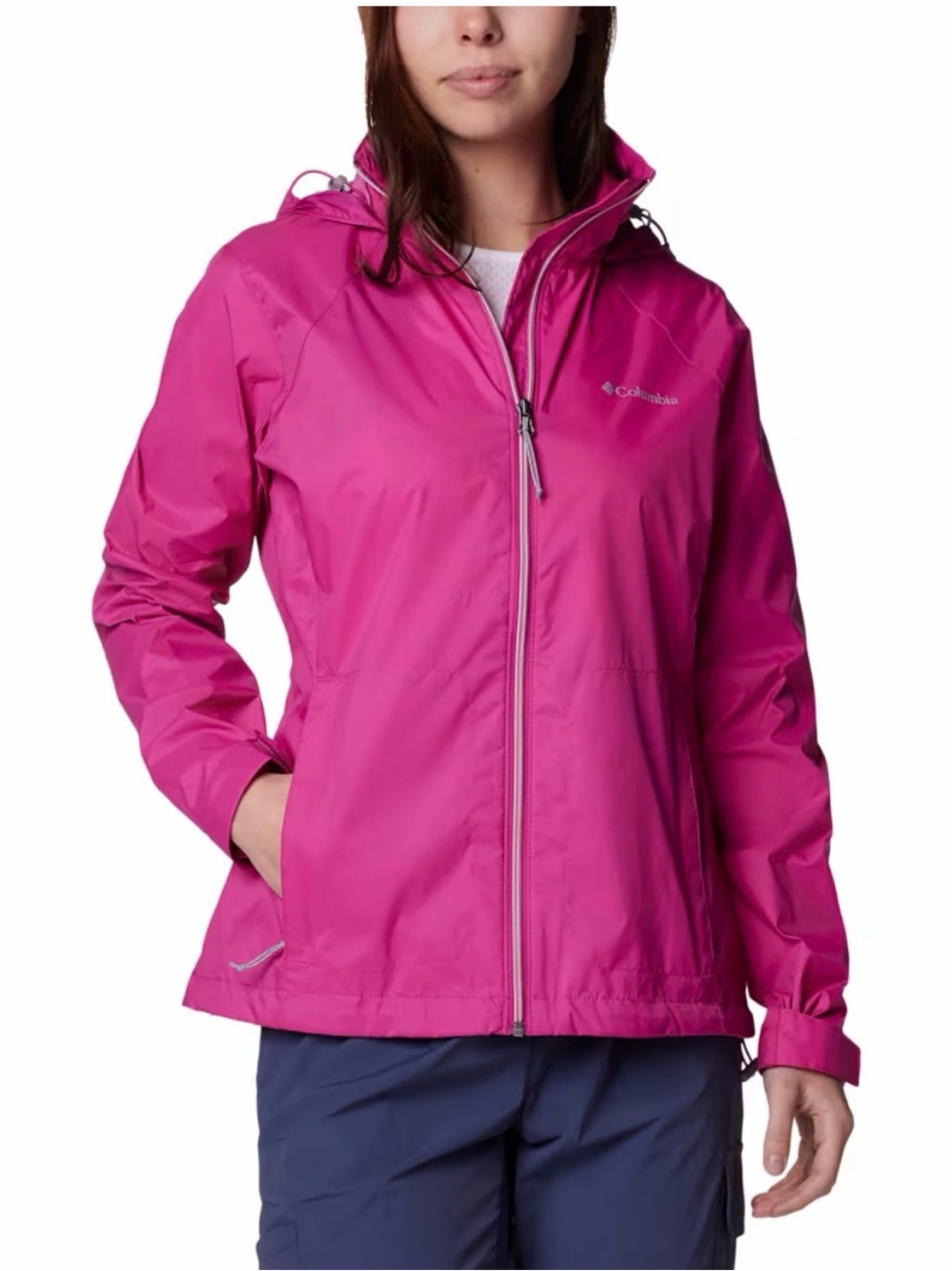 Columbia Women's Fuchsia Hooded Waterproof Packable Jacket